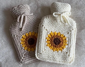 Patrón de funda para bolsa de agua caliente de girasol a crochet: Hilo acrílico (Descarga digital)