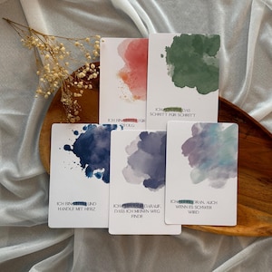 Juego de tarjetas de afirmación, 5 tarjetas de ánimo, pensamientos positivos con motivos y colores | Postal DIN A6, 300 g