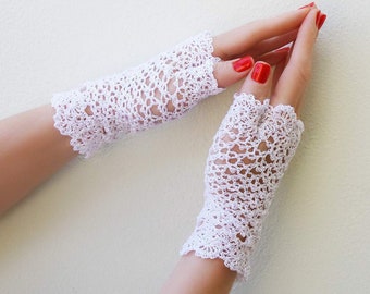 Mesh gloves Handmade lace gloves Crochet fingerless mittens Wedding gloves Half finger gloves Summer mittens