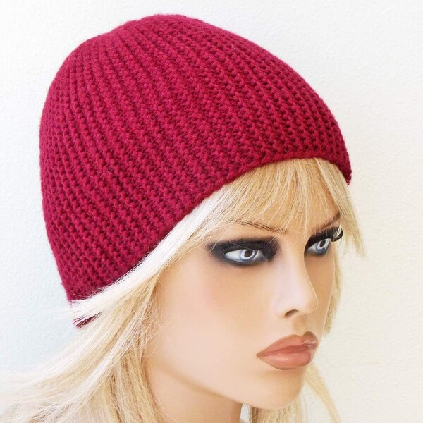 Burgundy knit hat Fitted beanie Handmade alpaca hat Cute beanie Wool hat women