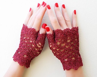 Half finger gloves Crochet lace fingerless mittens Short ladies gloves Summer gloves