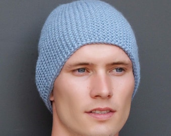 Mens knit hat winter Cute beanie Fisherman hat Handmade gift for him