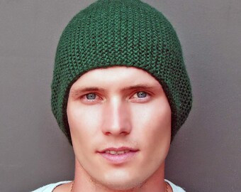 Fisherman hat Green beanie Mens knit hat Alpaca winter hat