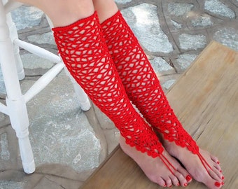 Lace foot jewelry Fishnet leg warmers Belly dance wear Knee high barefoot sandals