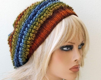 Oversized beret Acrylic beanie Knit handmade hat Slouchy beanie women