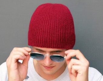 Burgundy winter hat Alpaca beanie Mens wool hat Fisherman beanie