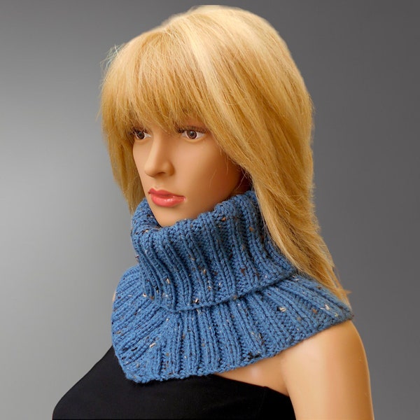 Knit collar scarf Blue neck warmer Shoulder cover Versatile scarf