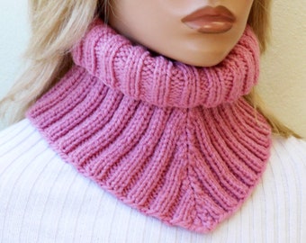 Knit neck gaiter Dickie collar Turtleneck collar Neck warmer women Dusty Pink circle scarf Alpaca wool scarf