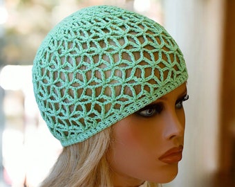 Summer chemo hat Lace beanie Chemo beach hat Lightweight beanie Mint crochet hat