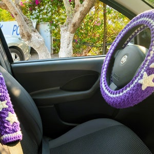 Car wheel cover Seat belt cover Purple car decor Interior car decor Mini cardigan charm