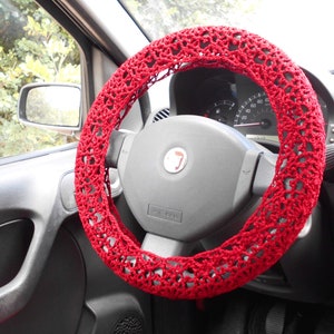 Red car wheel cover Steering wheel cover for women Crochet boho car decor Lace car accessories Aesthetic car gift Car accessories for teens