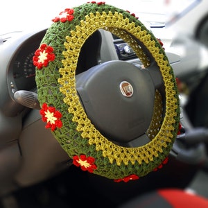 Car decor flower Steering wheel cover for women Boho car accessories New car gift