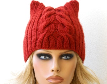 Funny hat Cat ear beanie Animal ear hat Wool beanie Knit hat for girl