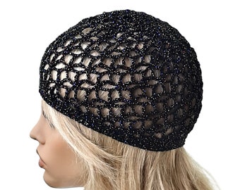 1920s hat Summer beanie Black lace hat Fitted hat