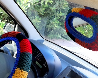 Rainbow steering wheel cover Cute car accessories Car decor for teens Crochet car wheel cover  Car mirror decor Cardigan inspired gift