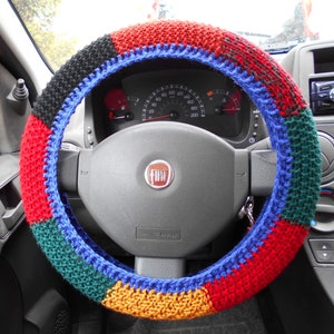 Steering wheel cover Cardigan inspired car accessories Patchwork car decor Car accessories for teens Crochet wheel wrap Car guy gift