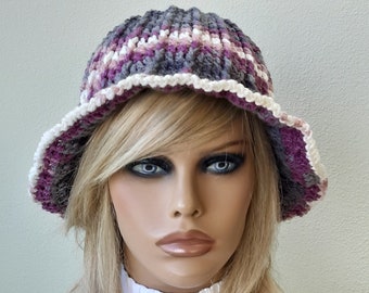 Cloche hat Boho bucket hat Acrylic beanie Colorful crochet hat Panama hat women