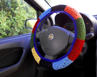 Womens car accessories Granny square steering wheel cover Colorful car decor Cute car accessories for teens Jeep gifts Rainbow wheel