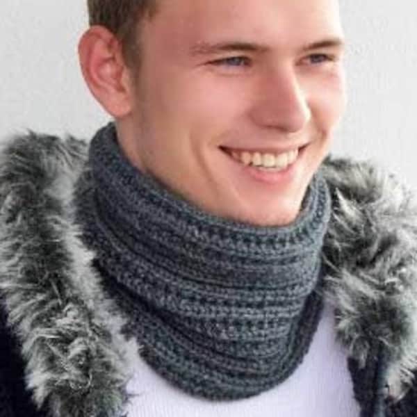 Mens infinity scarf Knit Gray snood Chunky scarf Crochet scarf Knit scarf Circle scarf
