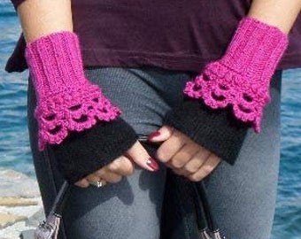 Wool mittens women Half finger gloves Knit hand cuffs Pink fashion gloves Alpaca wool gloves Pulswärmer