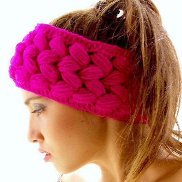 Braided ear warmer Head bands Hot pink hair band Wide headband crochet ear warmer