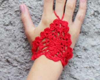 Short lace fingerless gloves Summer gloves Cotton gloves Red crochet mittens Small evening gloves Lace gloves