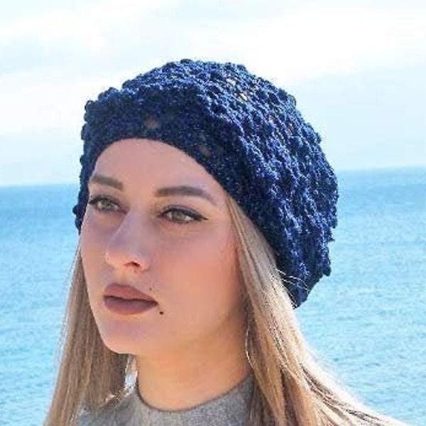 Kerchief head scarf Lace bandana Blue hair kerchief Knit head wrap