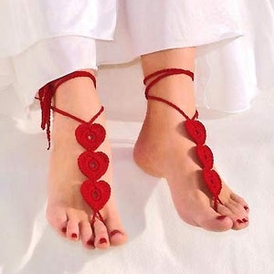 Valentines day gift Red heart barefoot sandals Crochet foot jewelry image 2