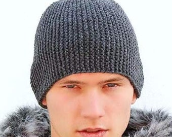 Mens beanie hat Alpaca wool hat Gray ski cap