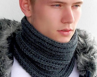 Alpaca wool scarf men Knit infinity scarf Mens neck warmer Grey snood