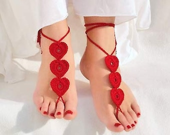 Valentines day gift Red heart barefoot sandals Crochet foot jewelry