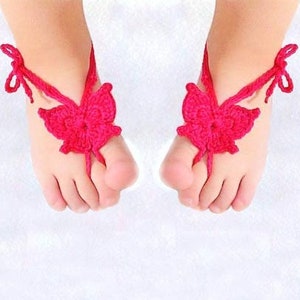 Hot Pink butterfly barefoot Baby crochet barefoot sandals Kids barefoot Christening sandals