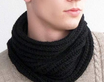 Black alpaca scarf Wool scarf men Knit infinity scarf 30th birthday gift for him