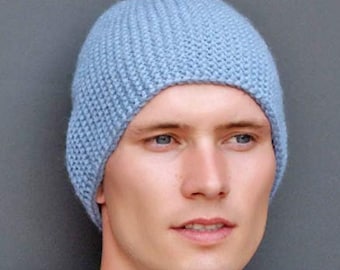 Fisherman hat Sky Blue hat Chemo beanie Crochet hat Mens hat Alpaca winter hat Knit hat Crochet beanie