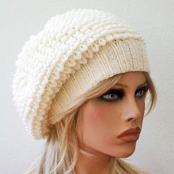 Knit beret Women's oversized hat Crochet hat Beret for women Chemo beanie Slouchy hat Alpaca gifts Cream beret Unique knit hat Beret hat