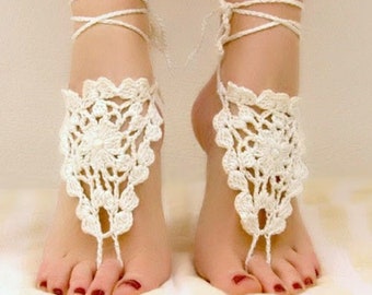 Crochet lace barefoot sandals Cream wedding barefoot Bottomless sandals Beach wedding sandals