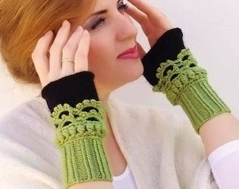 Alpaca boho gloves Crochet hand cuffs Angora mittens Hand knit gloves