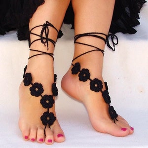 Black crochet barefoot sandals Flower barefoot Wedding sandals image 1