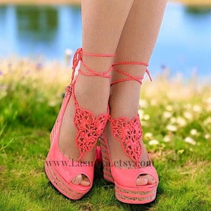Peach barefoot sandals Bachelorette party Crochet anklet Wedding barefoot Footless sandals Bottomless sandals for wedding Foot jewelry