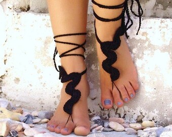 Black crochet barefoot sandals Foot thong Footless sandals