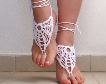 Crochet foot jewelry Bridal barefoot sandals Bottomless sandals