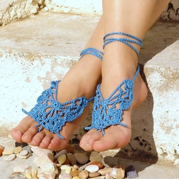 Butterfly foot jewelry Crochet lace barefoot sandals Bridal barefoot