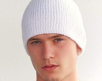 White knit hat Mens hat Fisherman hat Beanie hat Aesthetic hat Ski hat 30th birthday gift for him Beanie mens Winter hat Fisherman beanie