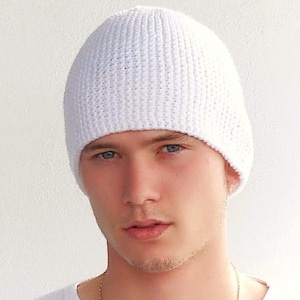 White knit hat Mens hat Fisherman hat Beanie hat Aesthetic hat Ski hat 30th birthday gift for him Beanie mens Winter hat Fisherman beanie
