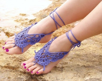 Butterfly barefoot Beach foot jewelry Purple crochet barefoot sandals Lace foot jewelry