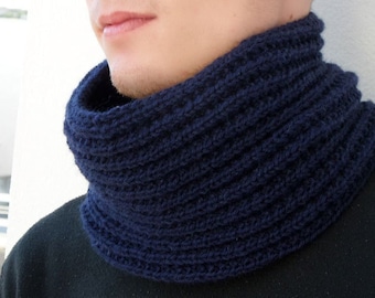 Infinity wool scarf men Alpaca knit neck warmer Navy Blue oversized scarf Mens winter scarf Christmas gifts for men