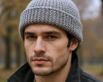 Fisherman beanie Mens wool hat Winter knit hat Dad Christmas gift