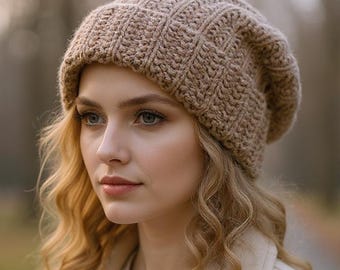 Oversized Wool Beanie -  Chunky Slouchy Hat - Handknit Alpaca Beanie