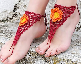 Crochet lace barefoot sandals Foot fetish Footless sandals Flower barefoot Beach foot jewelry Bridal barefoot Soleless sandals