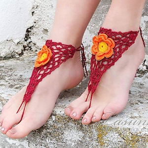 Crochet lace barefoot sandals Foot fetish Footless sandals Flower barefoot Beach foot jewelry Bridal barefoot Soleless sandals image 1